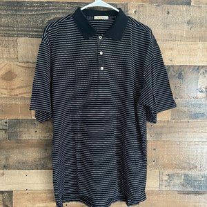 Peter Millar Black White Striped SS Polo Golf Shirt Size L